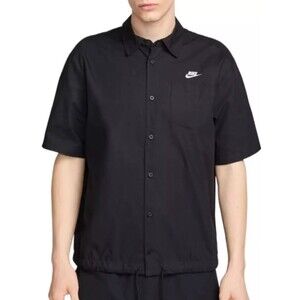 Nike Club Oxford Short-Sleeve Button-Up Shirt Black Men’s Large FN3902-010 NEW